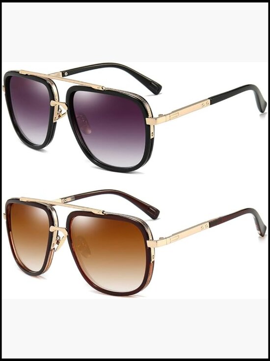 Oversized Square Aviator Sunglasses with Gold Alloy Frame UV400 Protection 2 main image 5